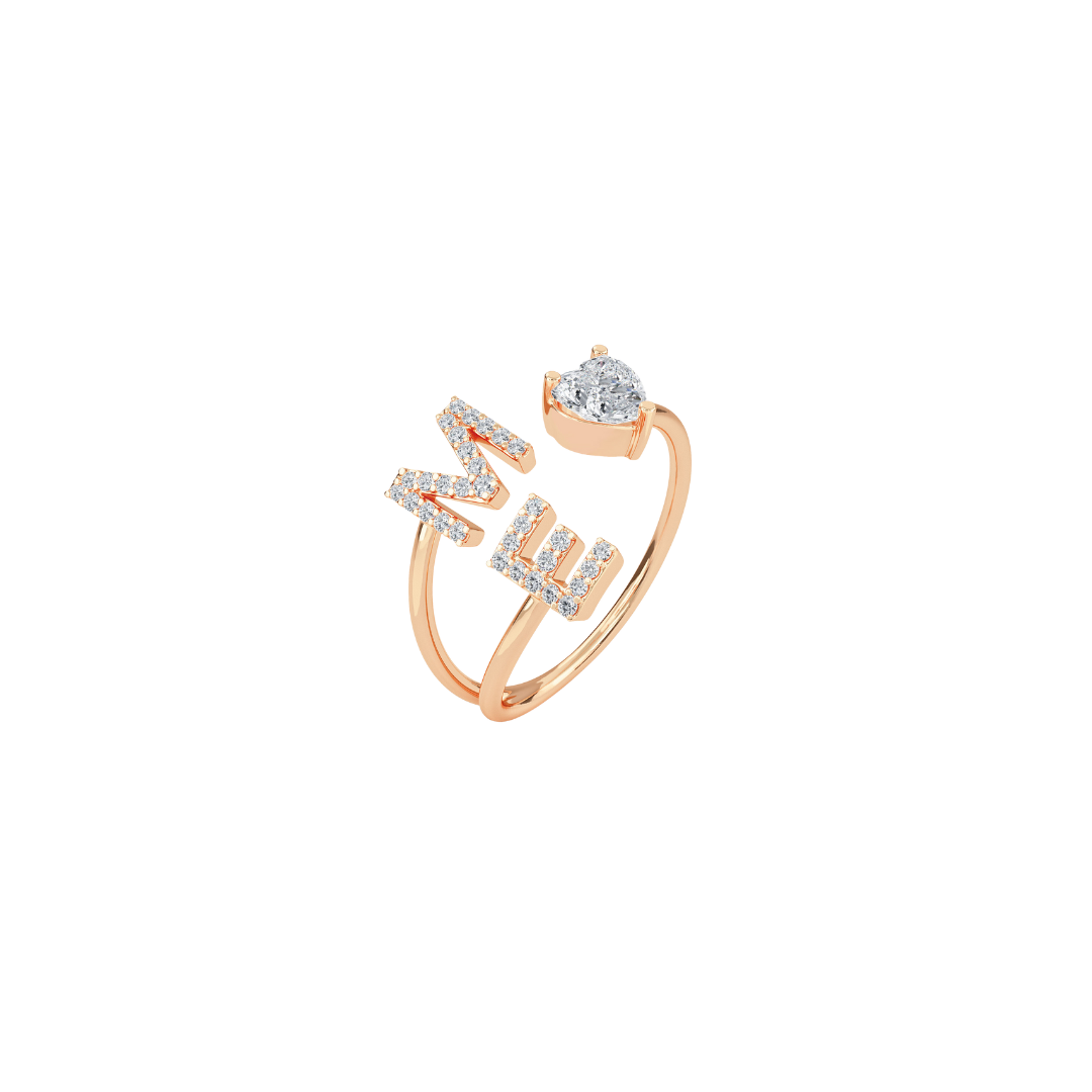 10k or 14k Two Tone Gold Fancy Cursive Letter V Unique Heart Initial Ring |  eBay