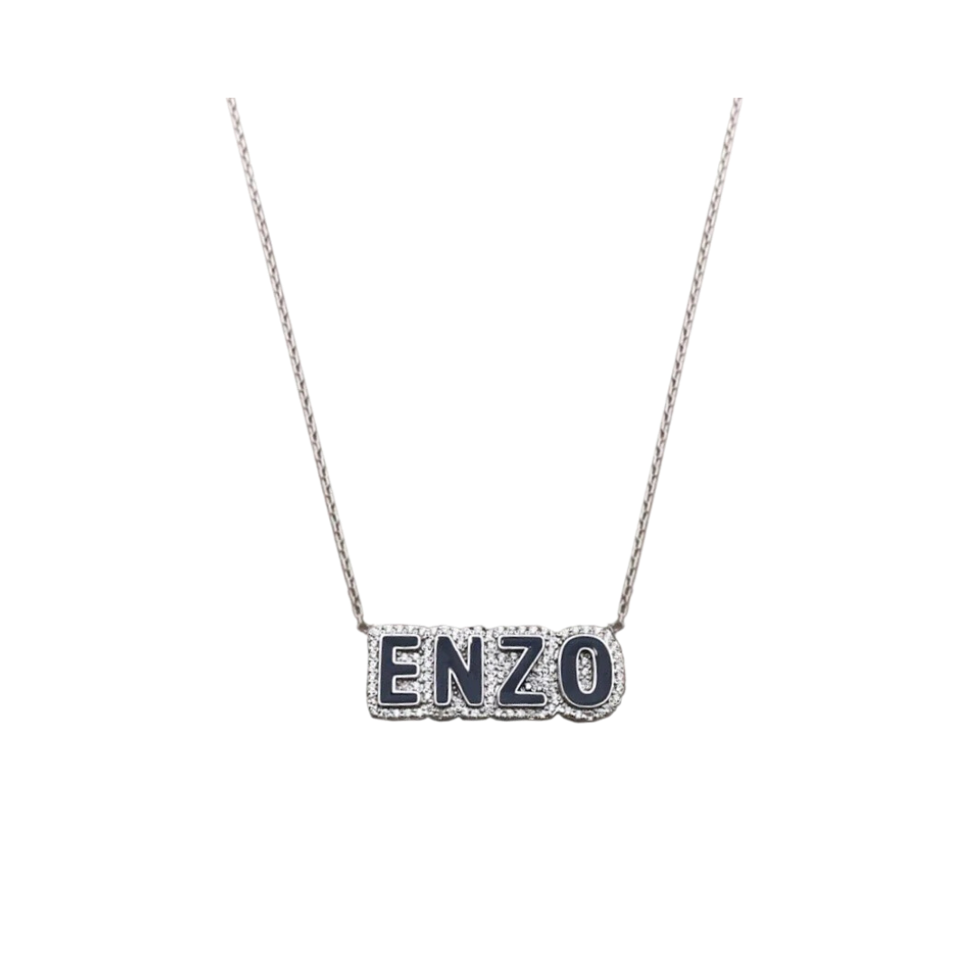 Pave Enamel Block Name Necklace